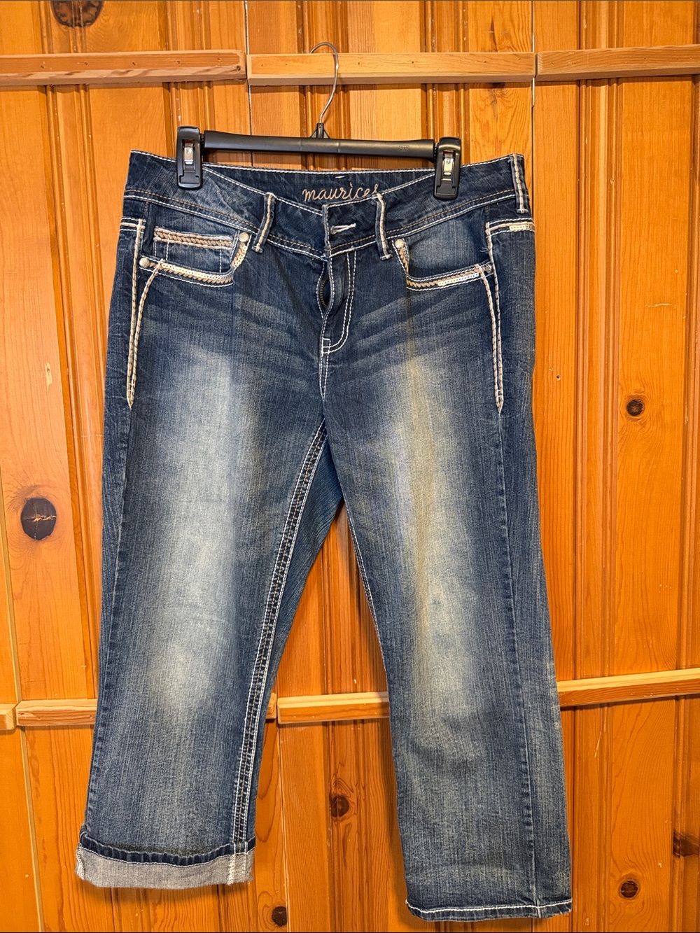 Maurices Blue Washed Cropped Jeans with Contrast Stitching